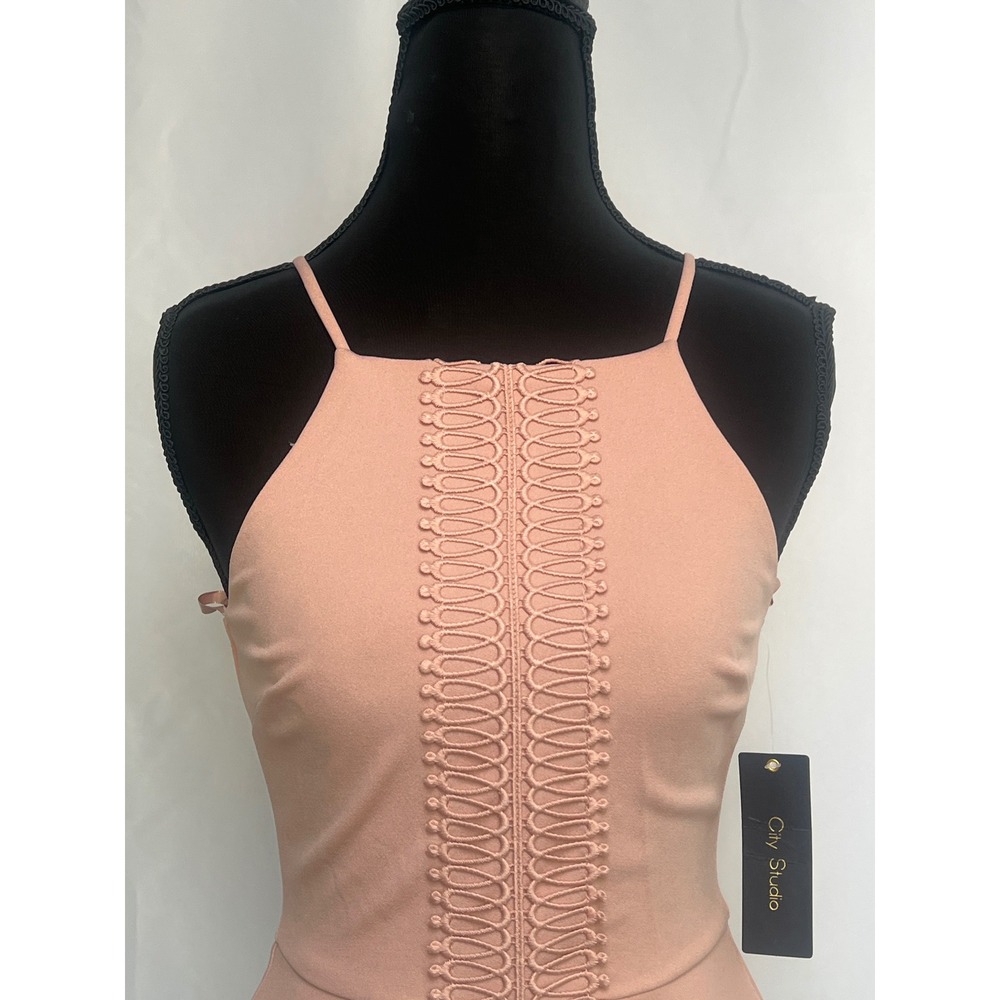 City Studio Womens Pink Soutache Halter Fit and Flare Skater Dress Size 0 NWT - Picture 3 of 8